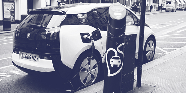 London, UK - February 27, 2016: Electric BMW car at recharge meter in London