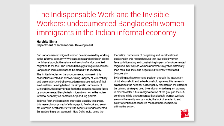 The Indispensable Work and the Invisible Workers: undocumented Bangladeshi women immigrants in the Indian informal economy