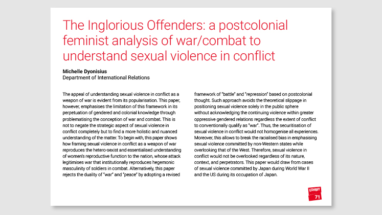 The Inglorious Offenders: a postcolonial feminist analysis of war/combat to understand sexual violence in conflict
