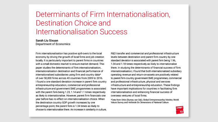 Determinants of Firm Internationalisation, Destination Choice and Internationalisation Success