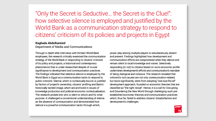 "Only the Secret is Seductive…the Secret is the Clue!": how selective silence is employed and justified by The World Bank as a communication strategy to respond to citizens' criticism of its policies and projects in Egypt