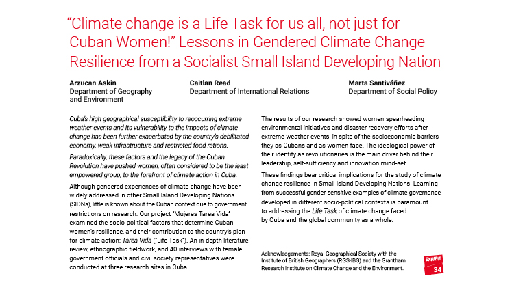 Climate Change is a Life Task for Us All, Not Just for Cuban Women! Lessons in Gendered Climate Change Resilience From a Socialist Small Island Developing Nation