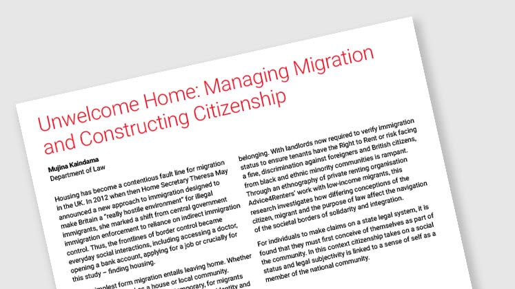Unwelcome Home: Managing Migration and Constructing Citizenship