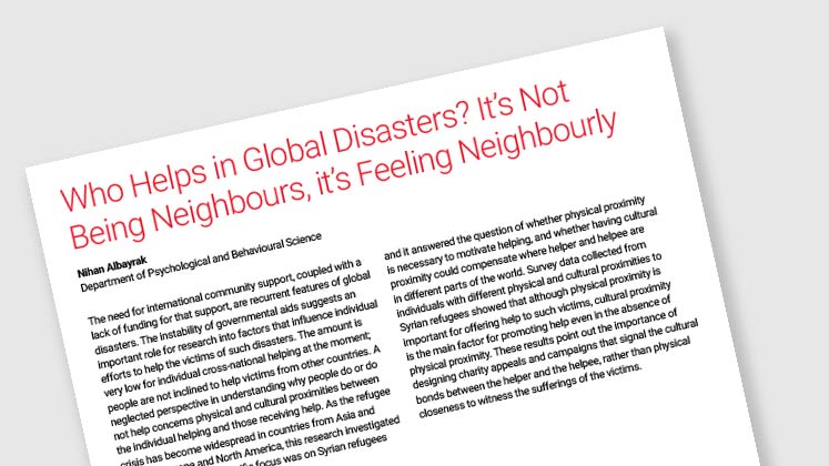 Who Helps in Global Disasters? It's Not Being Neighbours, it's Feeling Neighbourly