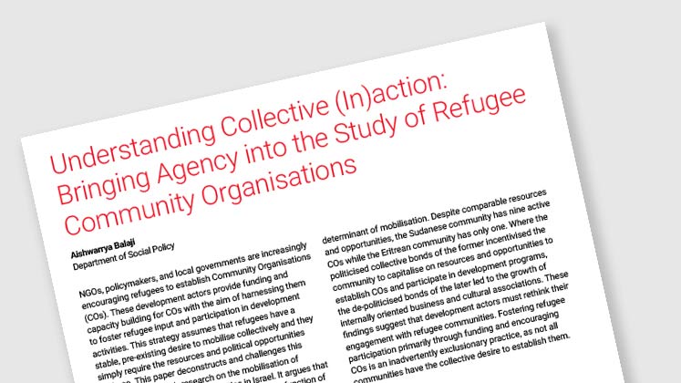 Understanding Collective (In)action: Bringing Agency into the Study of Refugee Community Organisations