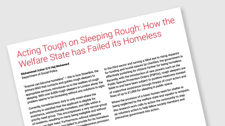 Acting Tough on Sleeping Rough: How the Welfare State has Failed its Homeless