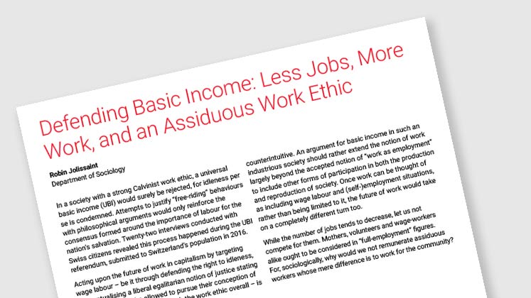 Defending Basic Income: Less Jobs, More Work, and An Assiduous Work Ethic