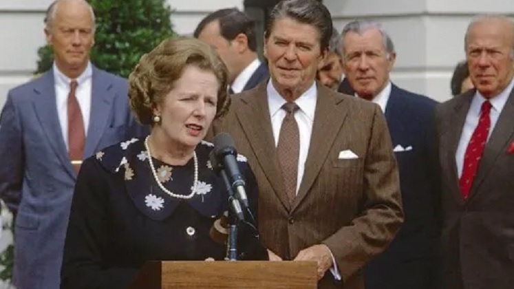 Margaret Thatcher giving a speech