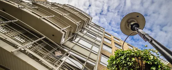 An upward looking view of Butler's Wharf Residence accommodation building