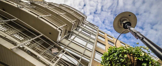 An upward looking view of Butler's Wharf Residence accommodation building