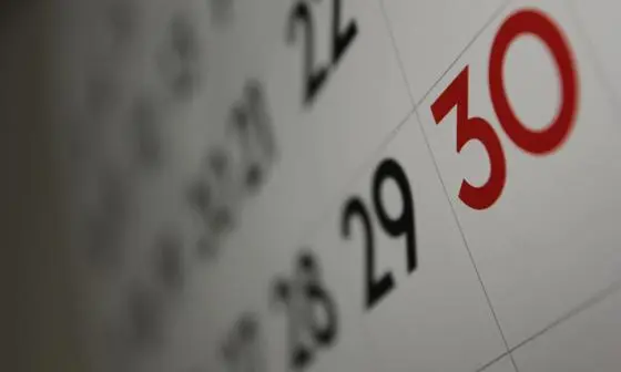 Calendar showing dates