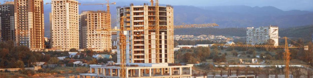 view of a city with orange buildings