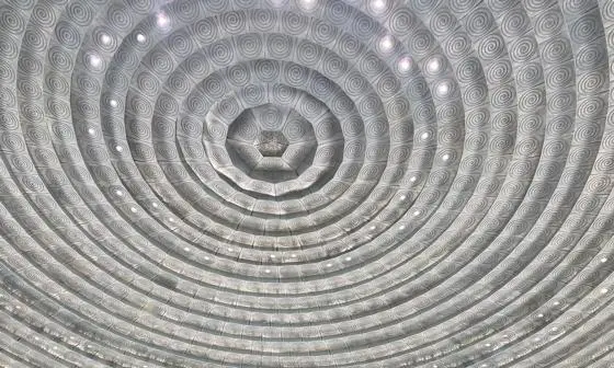 Silver-patterned ceiling inside the Thai parliament