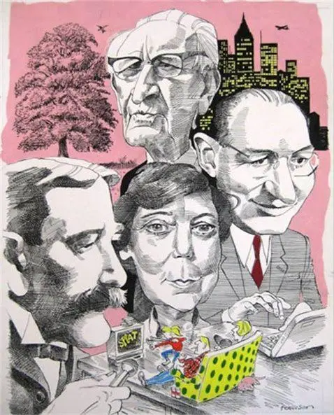 Caricature of Hilde Himmelweit, Robert Farr, and George Gaskell