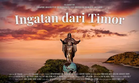 The Cristo Rei statue of Dili at dusk.