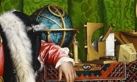 Detail of Holbein's 'The Ambassadors', showing globe and other navigational instruments