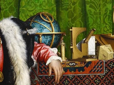 Detail of Holbein's 'The Ambassadors', showing globe and other navigational instruments