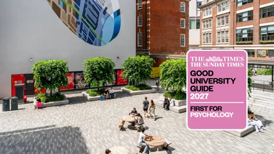 LSE campus with GuG psychology 2027 logo