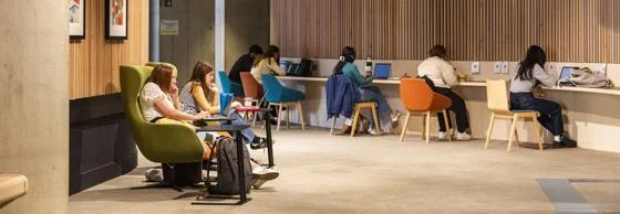 Students studying in the Marshall Building