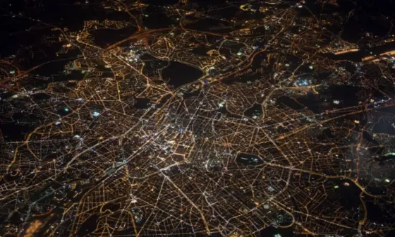 Aerial view of a city at night
