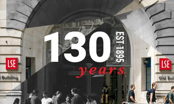 LSE's 130th anniversary logo against an image of the Old Building.