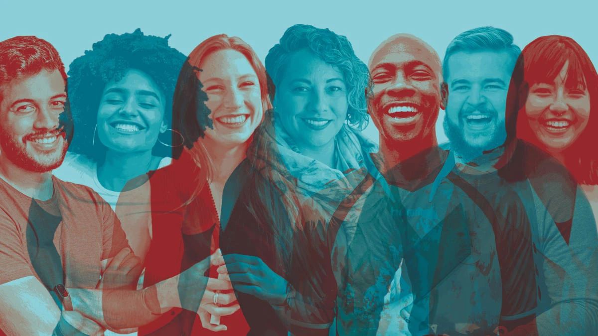 Men and women smiling appearing happy