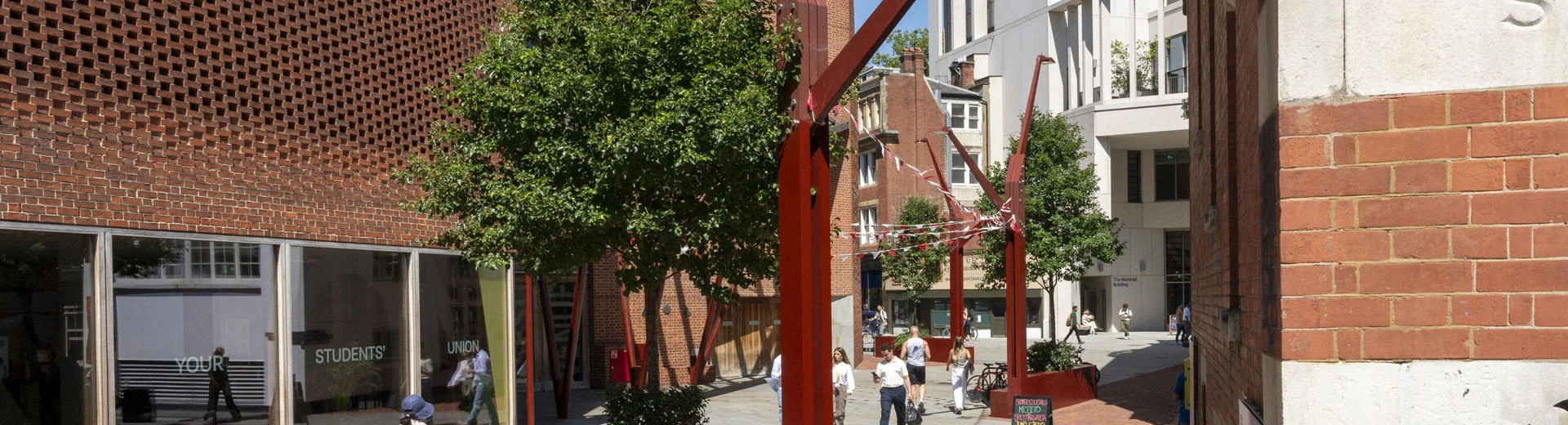 Sunny day outside the LSE Saw Swee Hock Student Centre