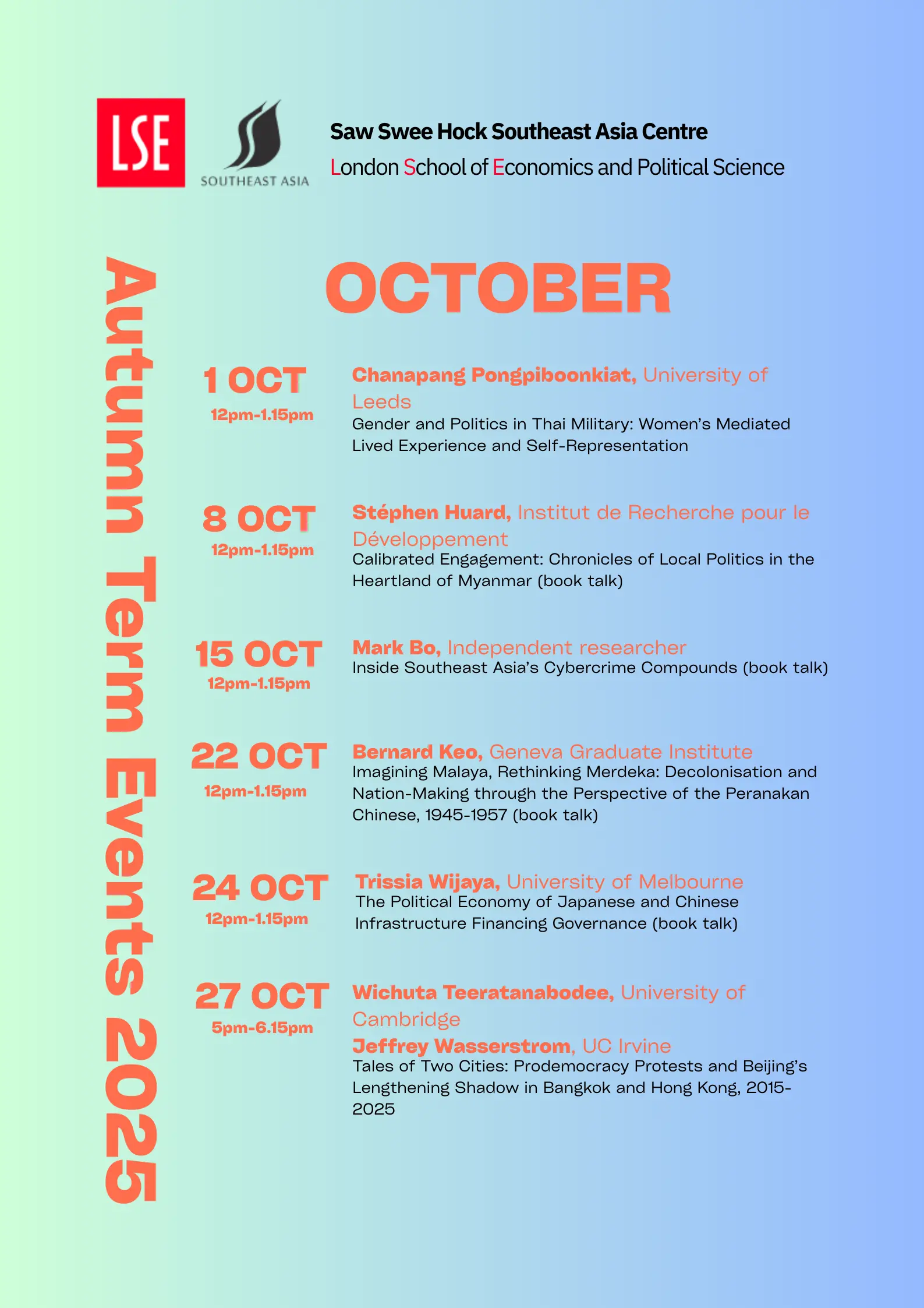 An image containing SEAC's October 2025 event programme.