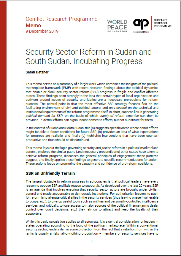 SSR Sudans Incubating progress