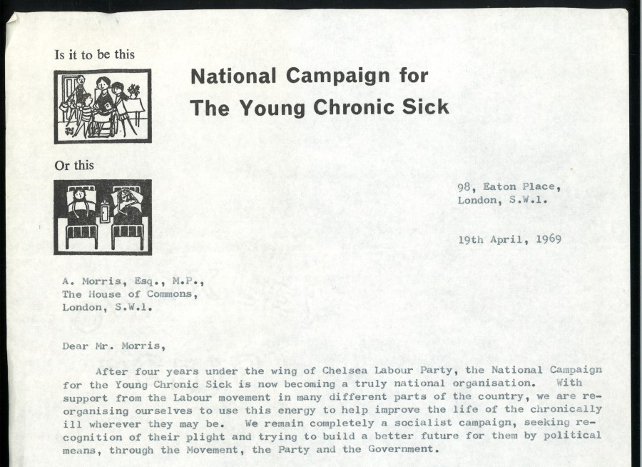 A letter from Marsh Dickson (Director of the National Campaign for The Young Chronic Sick) to Alf Morris MP, 1969