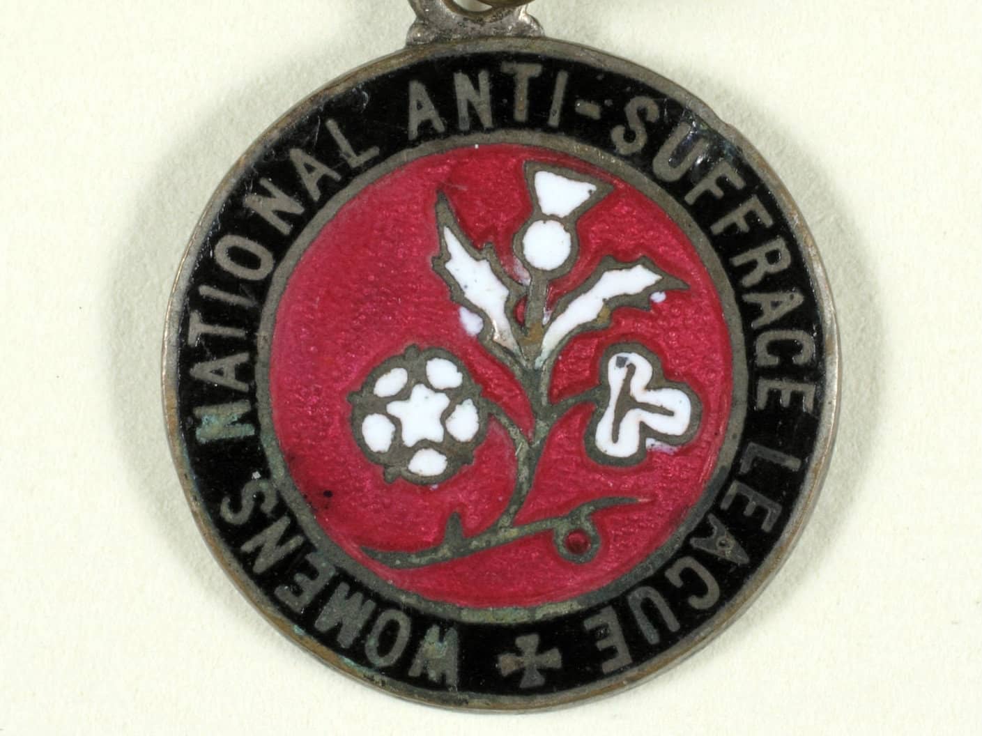 An anti-suffrage movement badge