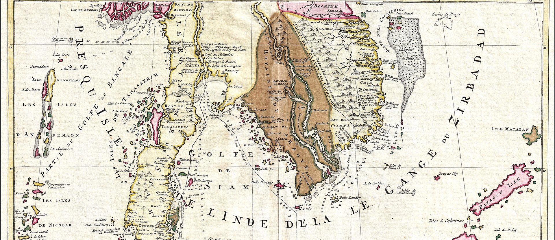 A coloured map from 1710 of the Southeast Asia region