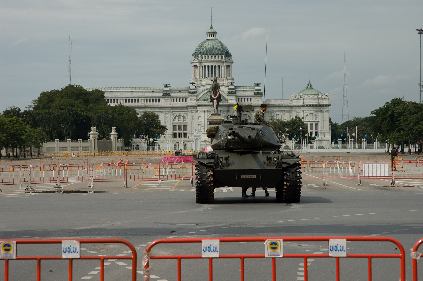 A tank outside a parliament building in Bangkok