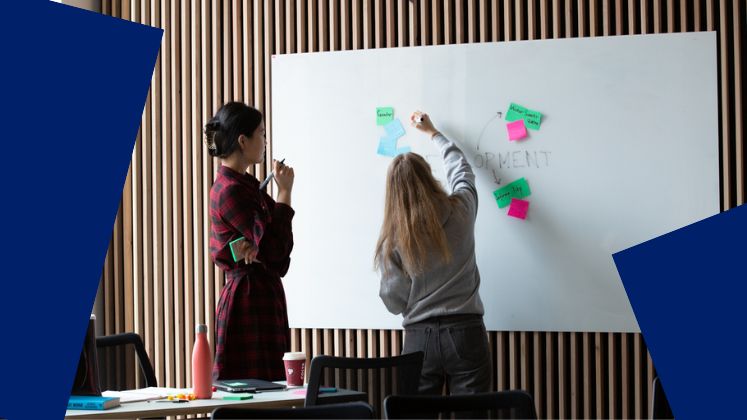 Students writing on a whiteboard