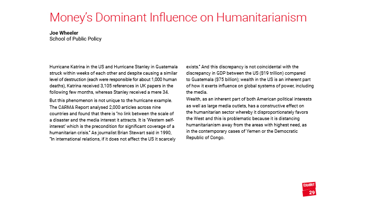 Money's Dominant Influence on Humanitarianism