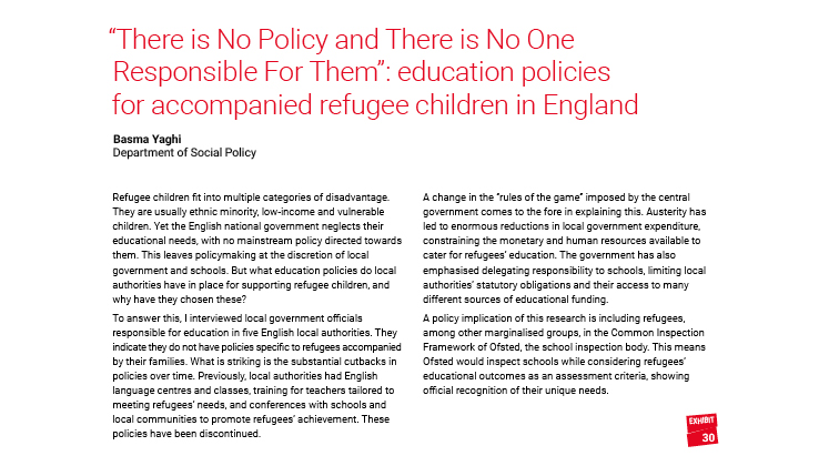 There is No Policy and There is No One Responsible For Them: education policies for accompanied refugee children in England