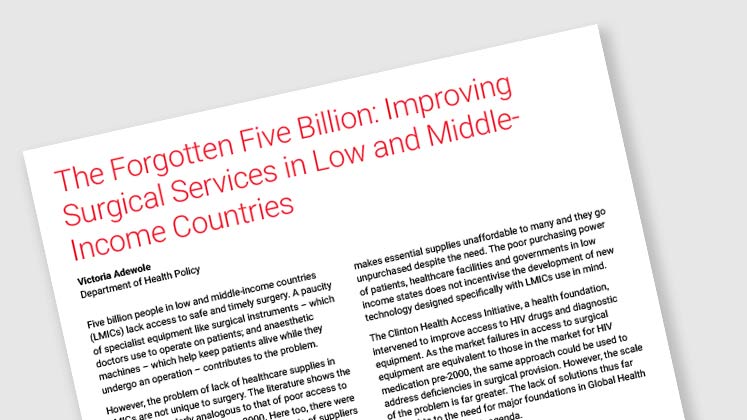 The Forgotten Five Billion: Improving Surgical Services in Low and Middle-Income Countries