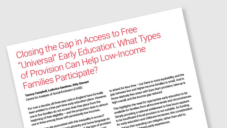 Closing the Gap in Access to Free 'Universal' Early Education: What Types of Provision Can Help Low-Income Families Participate?