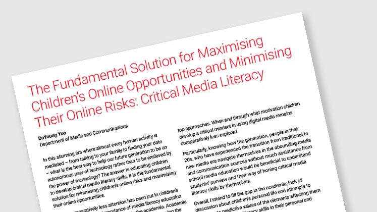 The Fundamental Solution for Maximizing Children's Online Opportunities and Minimizing their Online Risks: Critical Media Literacy