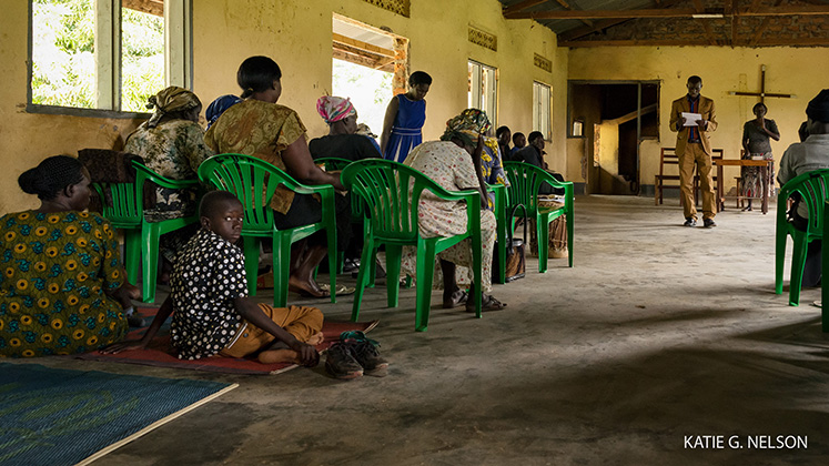 Displaced South Sudanese refugees worship in a church in northern Uganda