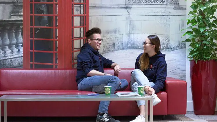 Two students taking part in Action for Happiness held in LSE Residences during London Wellbeing Week 2020.