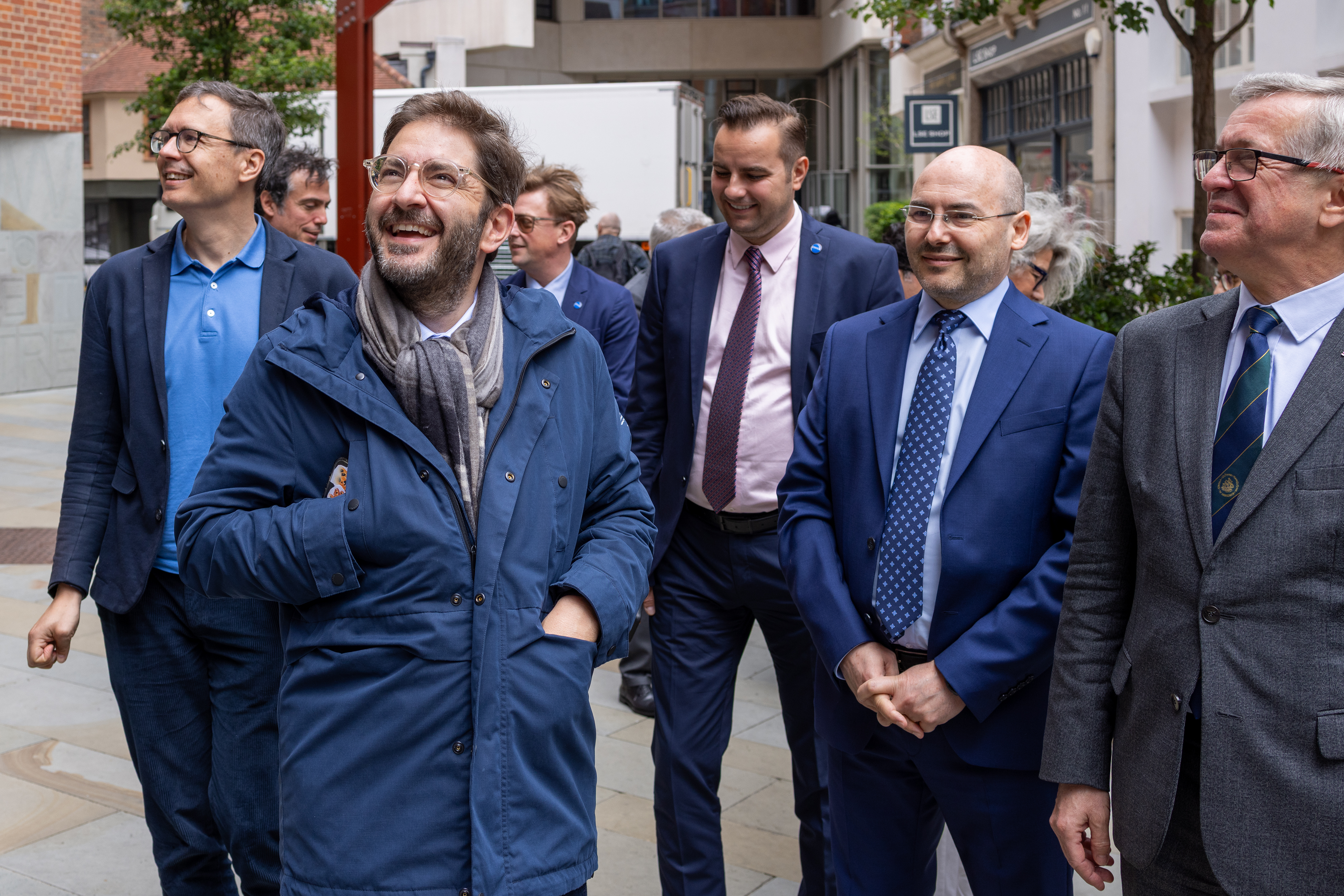 A group of individuals on a campus tour at LSE. 