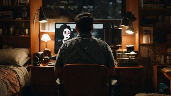 man sitting at a computer