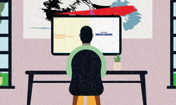 Illustration of person sitting at a computer