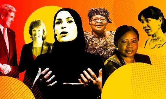 John Kerry with a collection of women diplomats