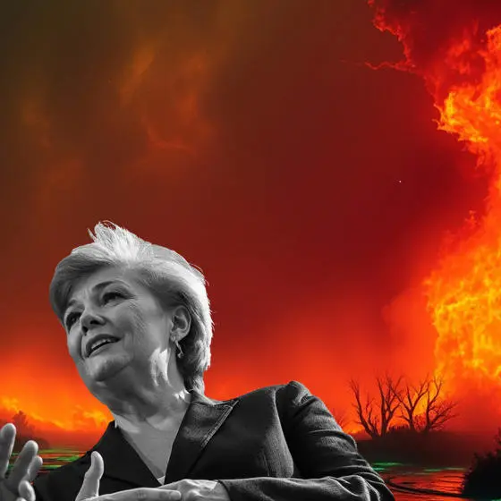 Graphic depiction of world leaders and wildfires