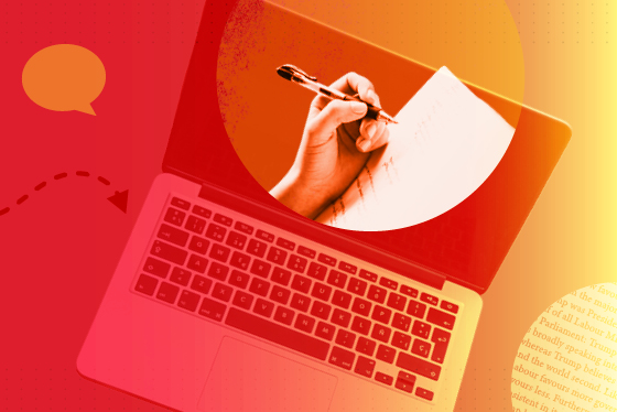 laptop and pen and paper