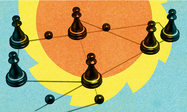 Chess pieces connected by lines