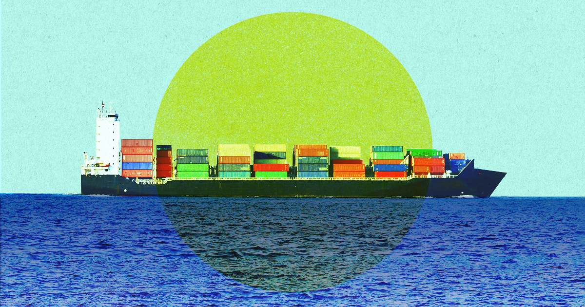 A cargo ship at sea