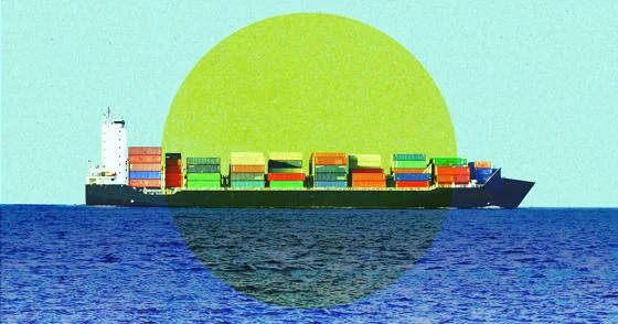 A cargo ship at sea